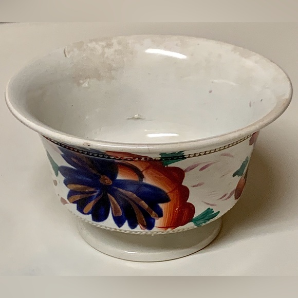 19th Century Antique Gaudy Welsh Grape Pattern Impressed Beaded Pedestal Bowl